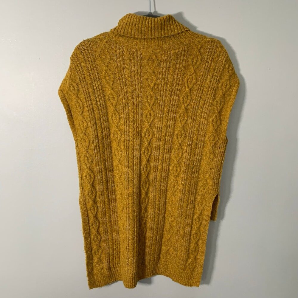 Kerisma Cable Knit Sweater Vest Women M/L Mustard Yellow Turtleneck High Low Hem - Picture 5 of 9